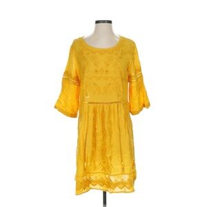 Akemi + Kim Yellow Embroidered Boho Tunic Dress Size Small